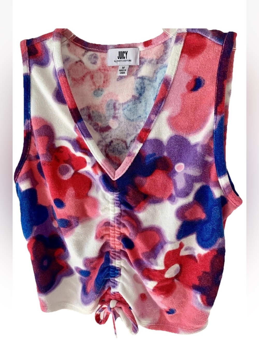 Juicy Couture NWT Floral Crop Top M Terry Cloth Pink Purple White Blue  NWT